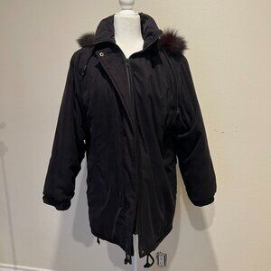 Jacqueline Ferrar Black Fox Fur Hooded Coat Size Medium